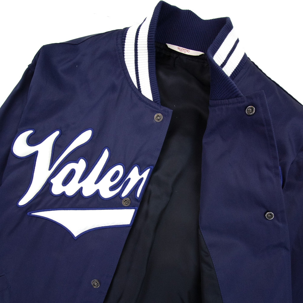 Valentino Embroidered Logo Bomber Jacket Indigo/white D51