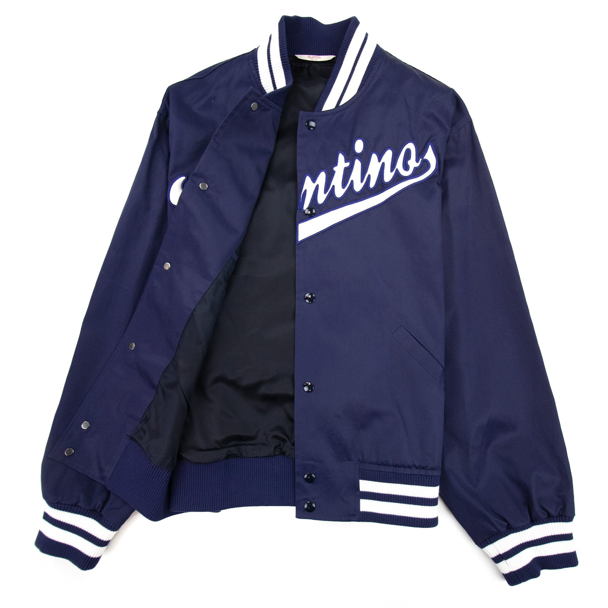 Valentino Embroidered Logo Bomber Jacket Indigo/white D51