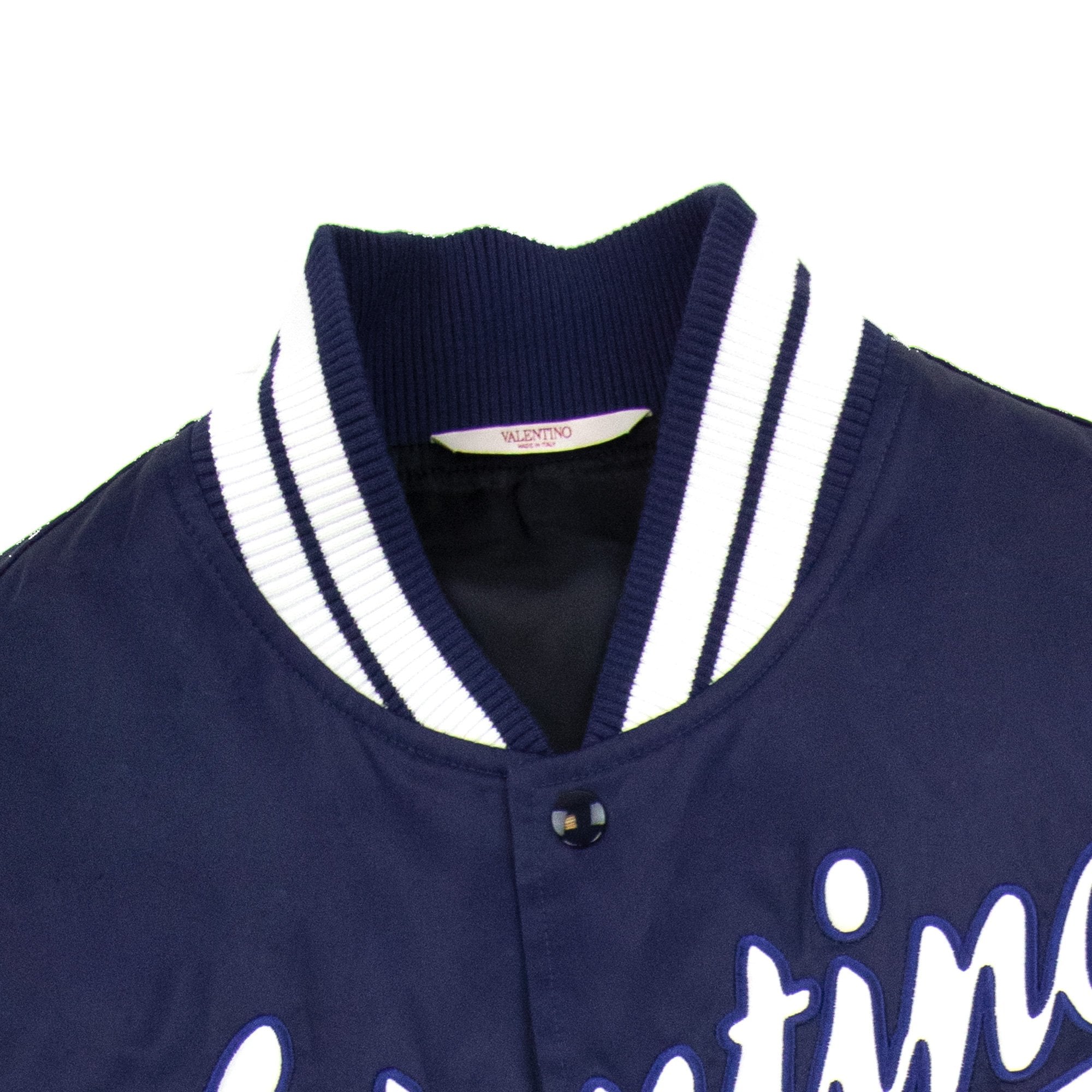 Valentino Embroidered Logo Bomber Jacket Indigo/white D51