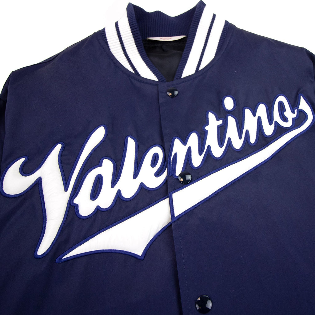 Valentino Embroidered Logo Bomber Jacket Indigo/white D51
