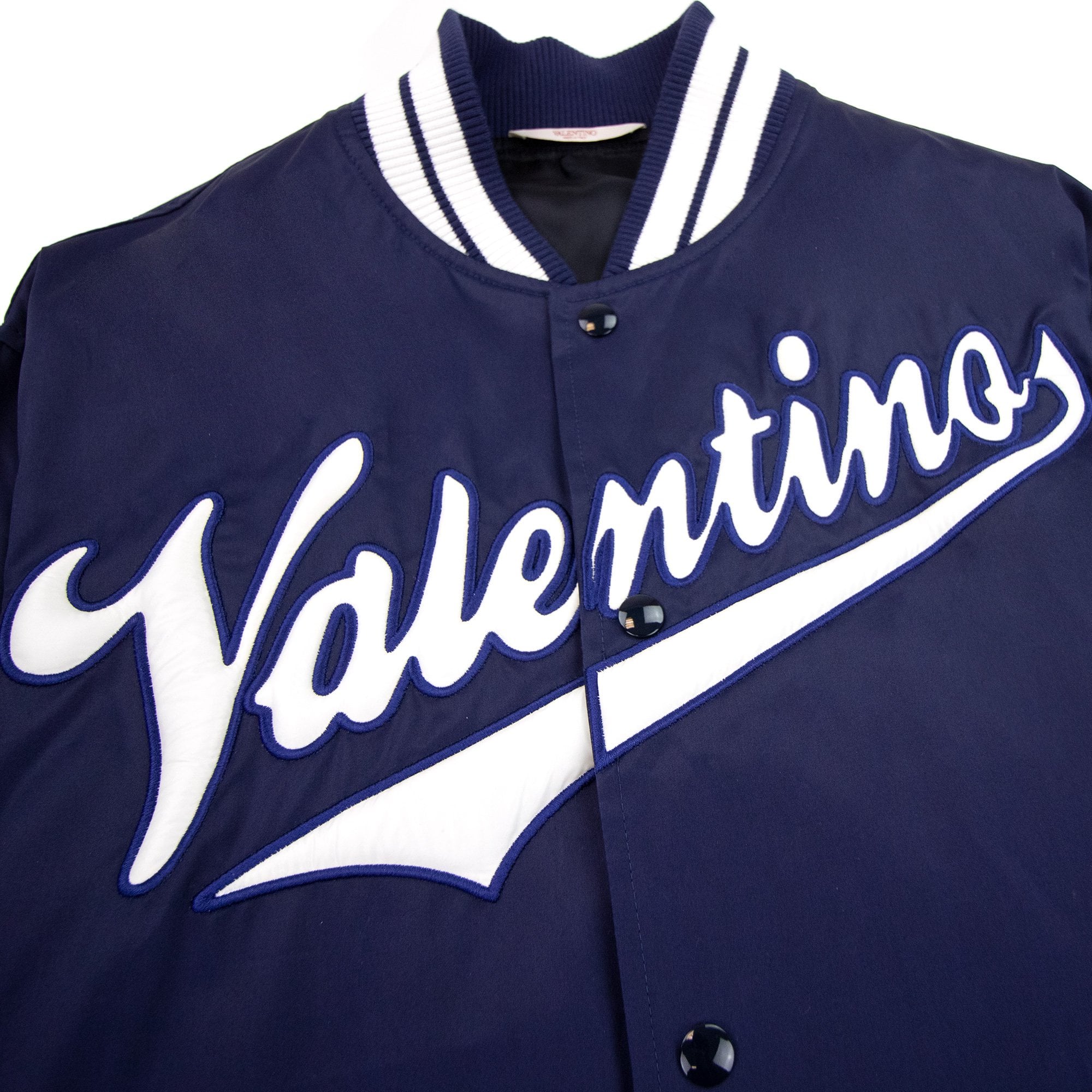 Valentino Embroidered Logo Bomber Jacket Indigo/white D51