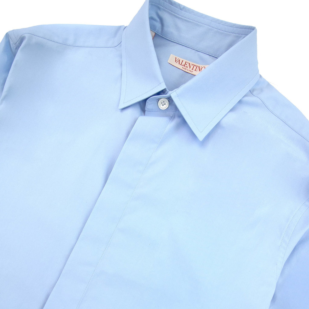 Valentino Dropped Shoulder Curved Hem Shirt Blue C43