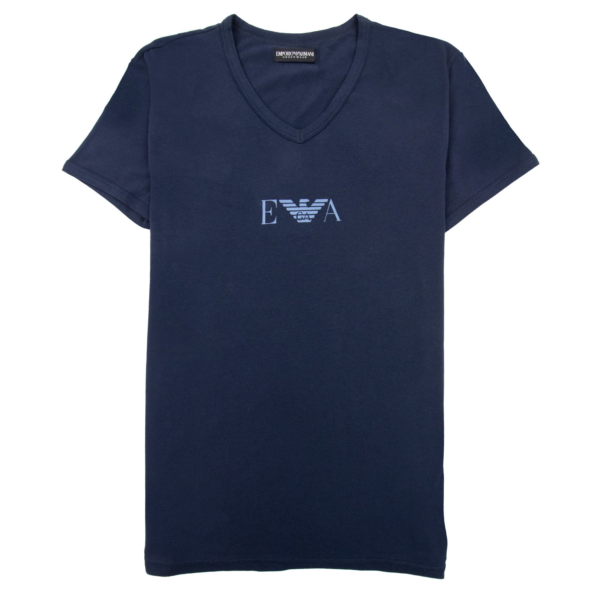 Emporio Armani Logo V Neck T Shirt Navy