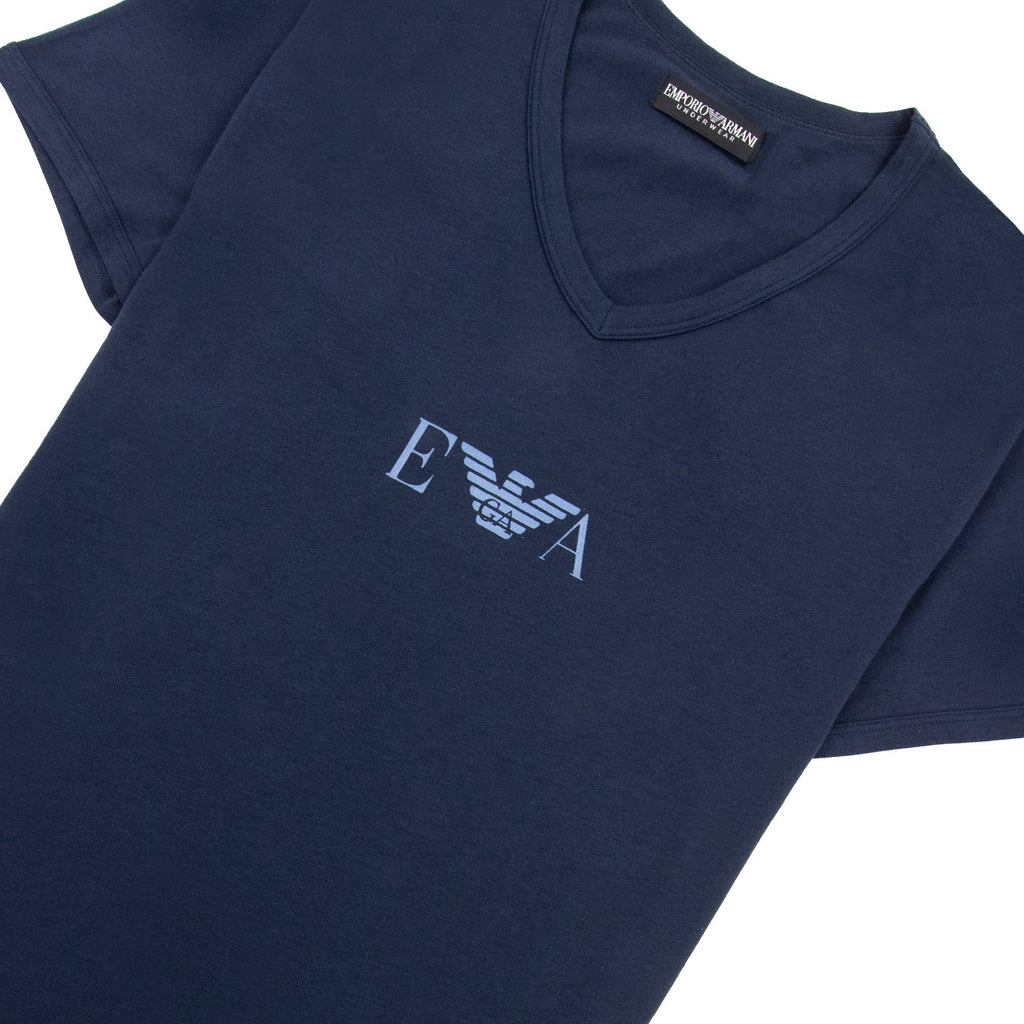 Emporio Armani Logo V Neck T Shirt Navy