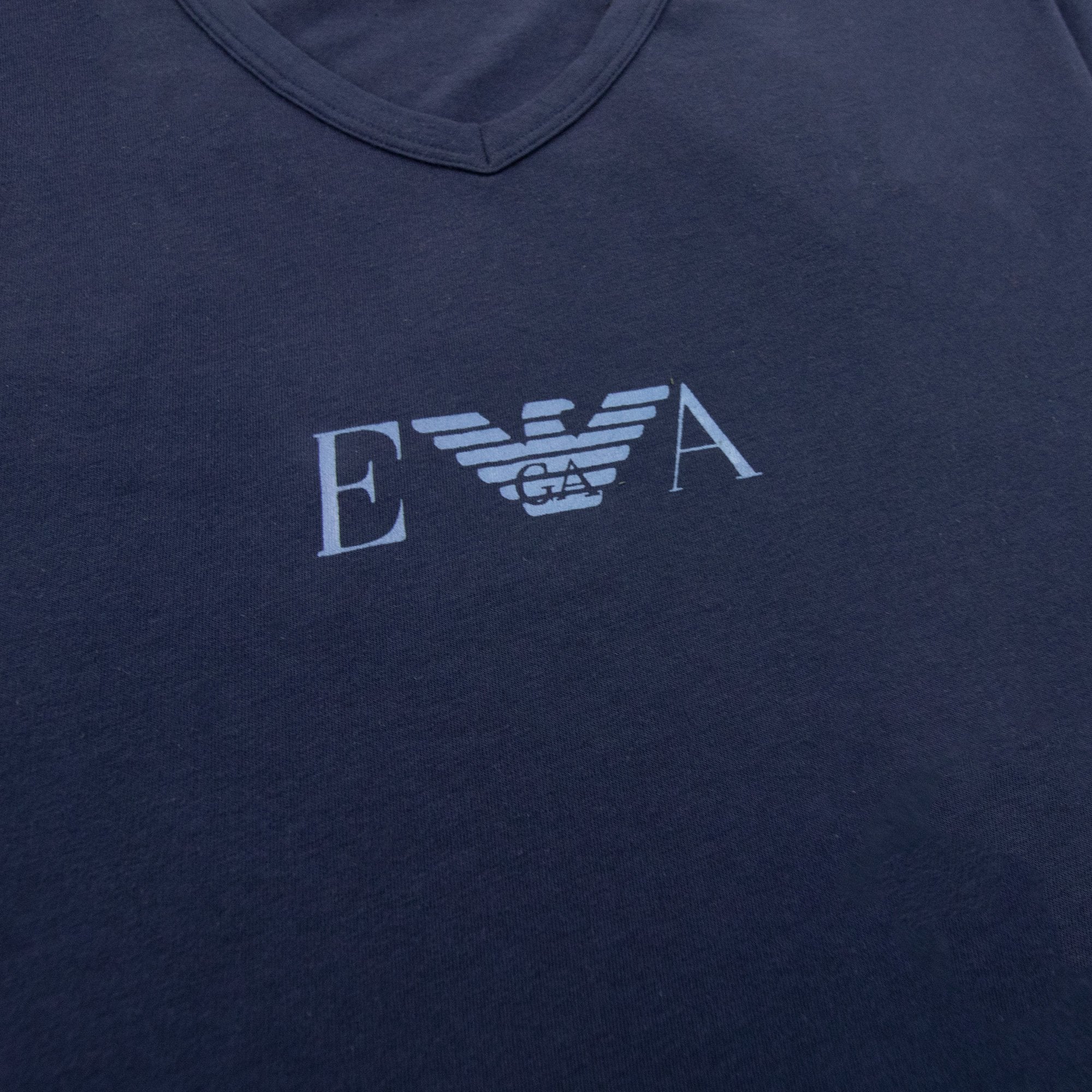Emporio Armani Logo V Neck T Shirt Navy