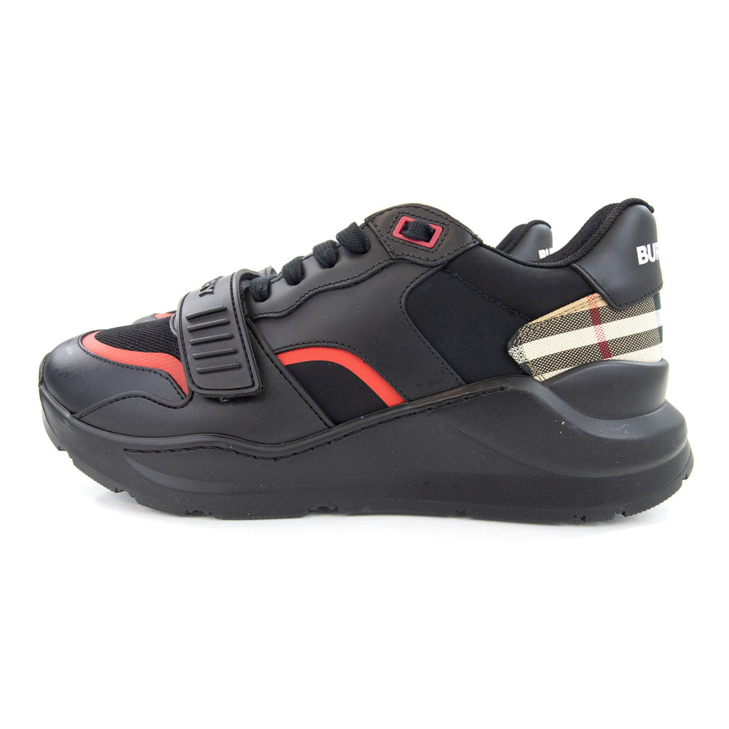 Burberry Ramsey Leather Nylon And Vintage Check Sneakers Black
