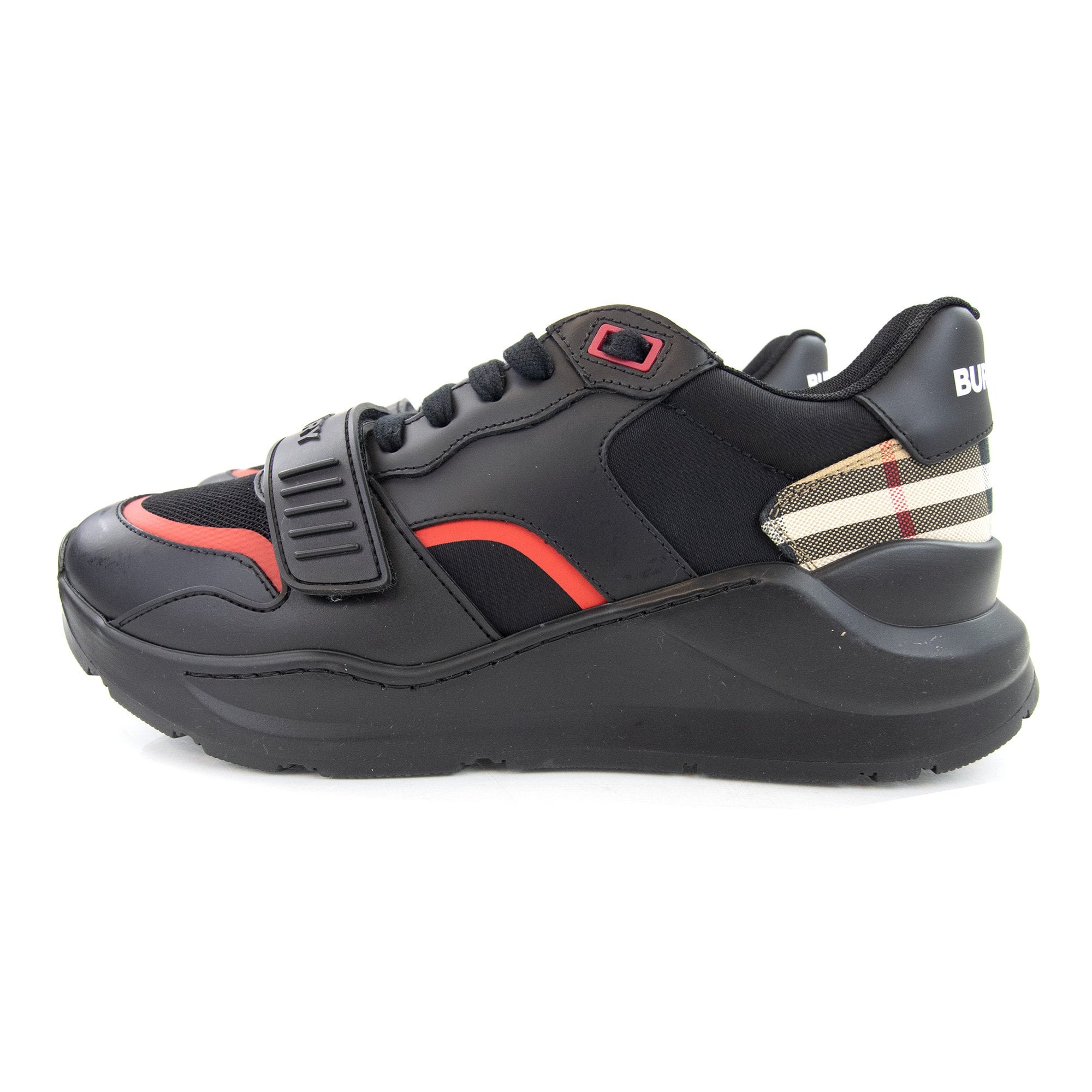 Burberry Ramsey Leather Nylon And Vintage Check Sneakers Black