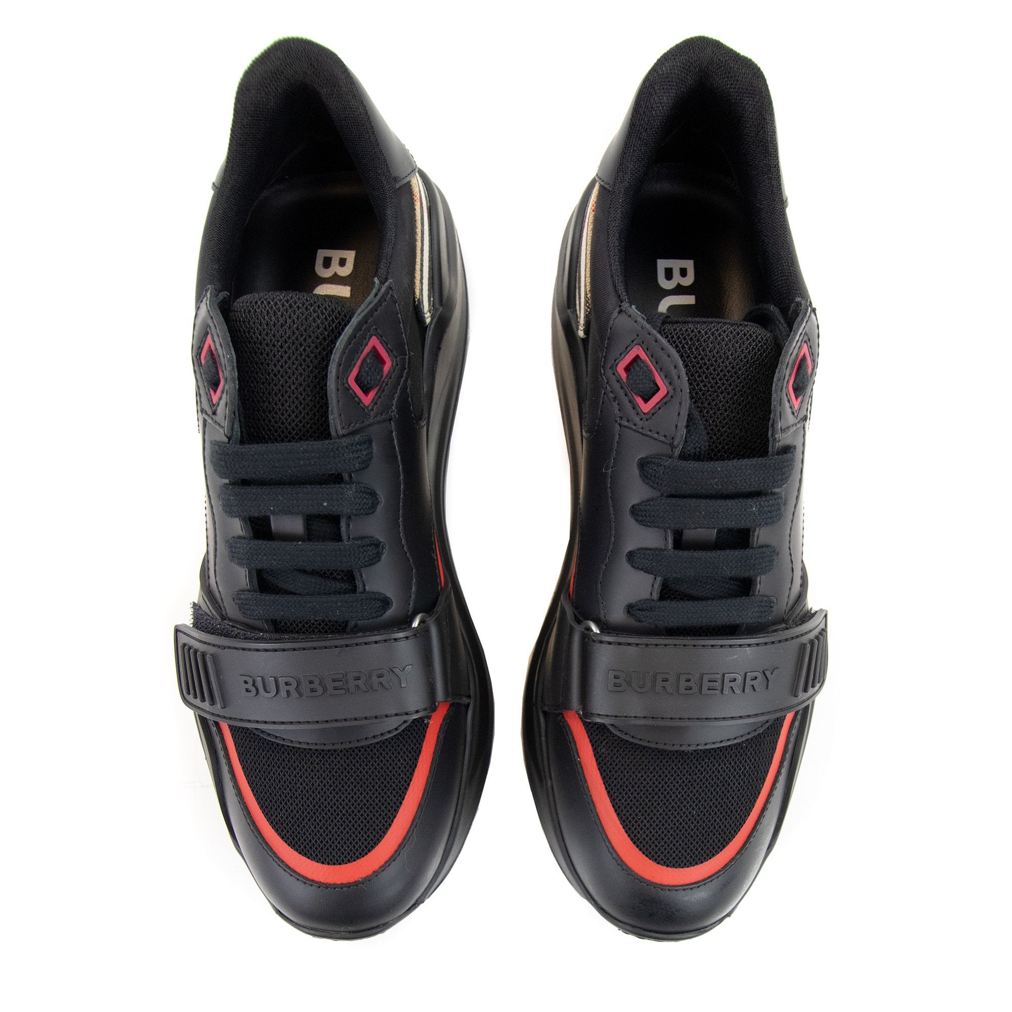 Burberry Ramsey Leather Nylon And Vintage Check Sneakers Black
