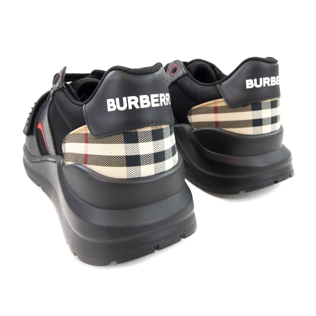 Burberry Ramsey Leather Nylon And Vintage Check Sneakers Black