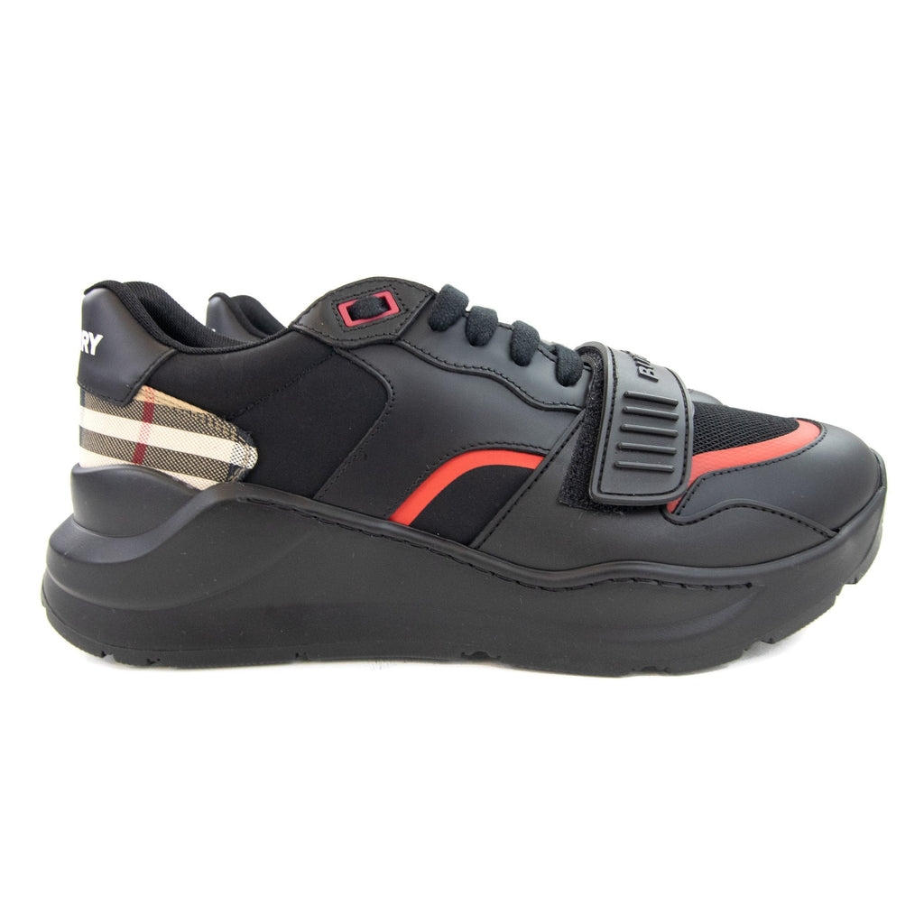 Burberry Ramsey Leather Nylon And Vintage Check Sneakers Black