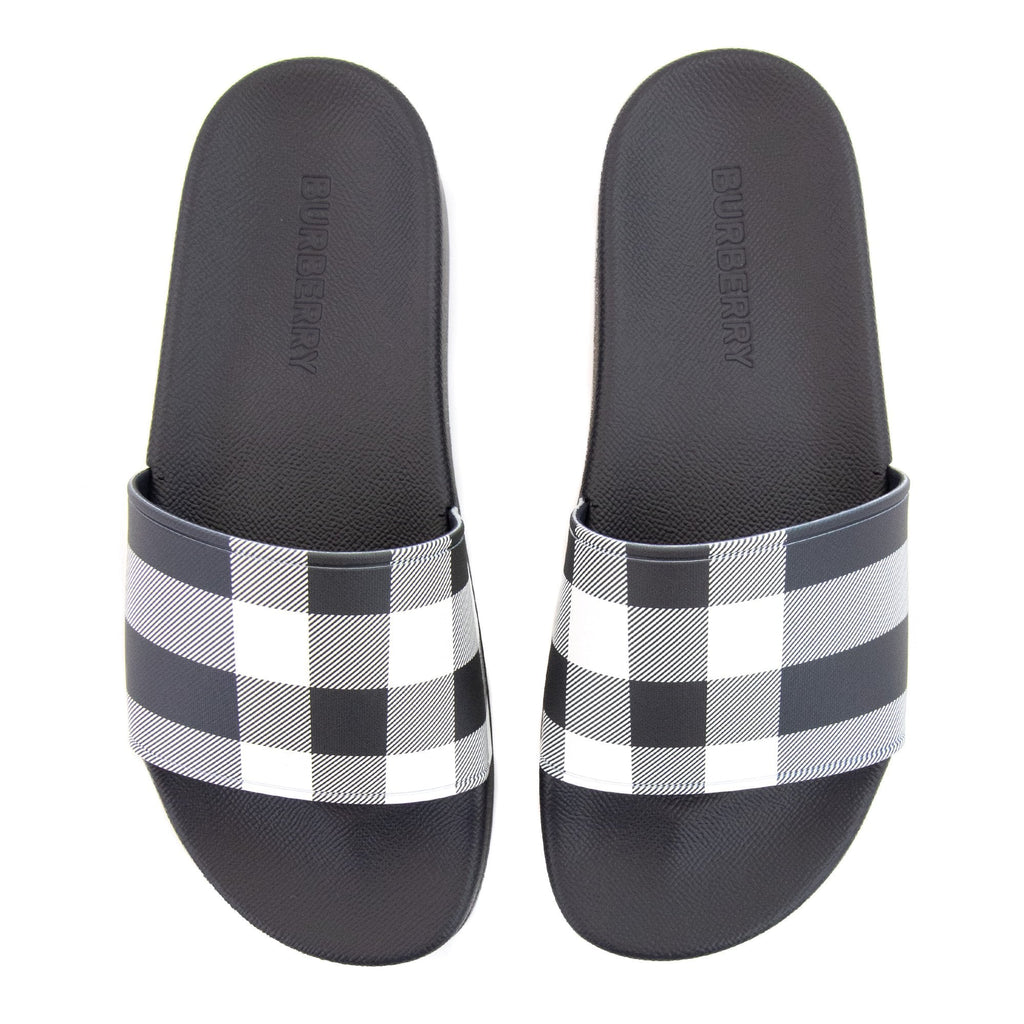 Burberry Furley Check Print Slides White/blue