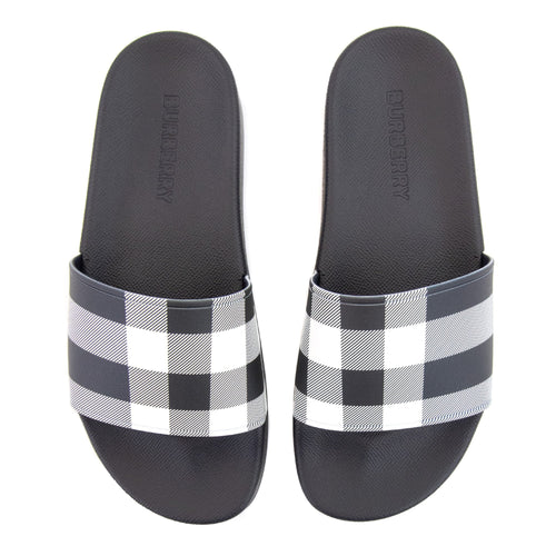 Burberry Furley Check Print Slides White/blue