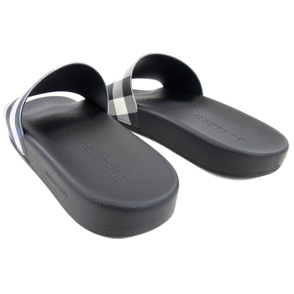 Burberry Furley Check Print Slides White/blue