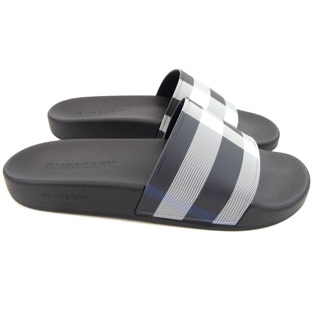 Burberry Furley Check Print Slides White/blue