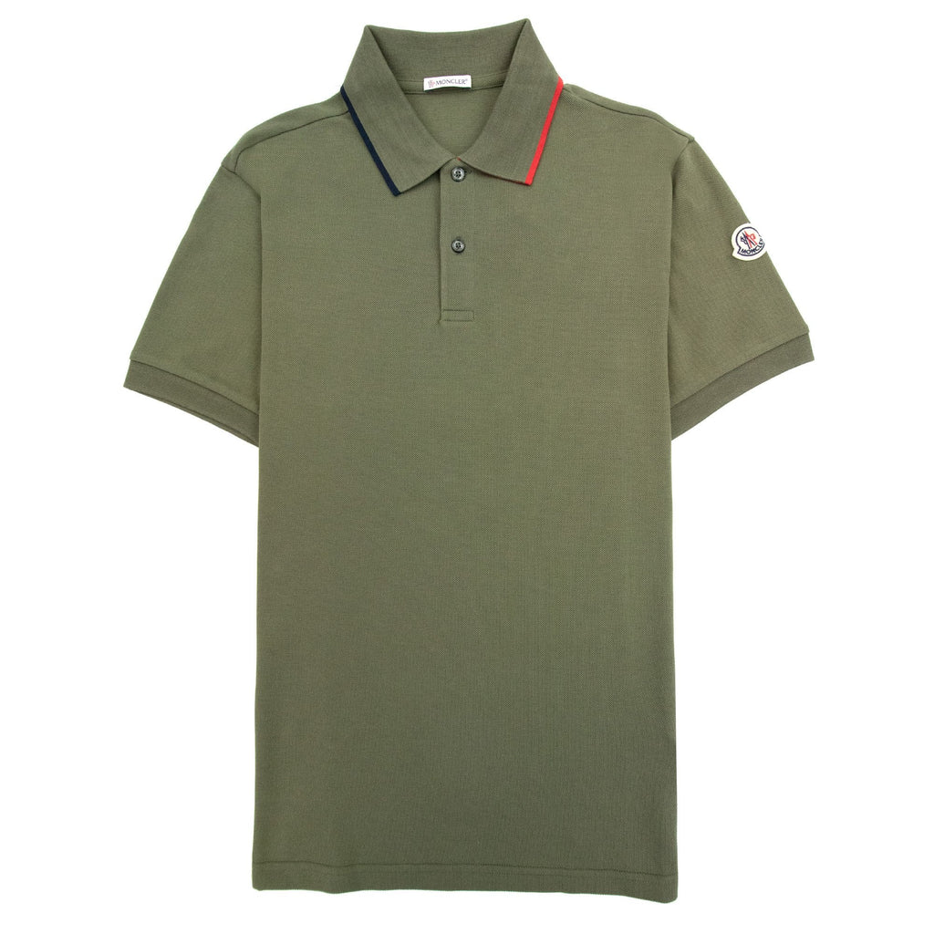 Moncler Tri-col Trim Polo Shirt Khaki
