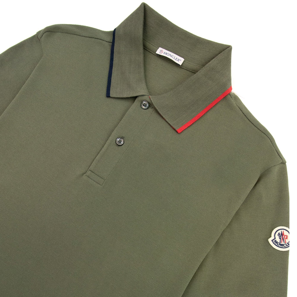 Moncler Tri-col Trim Polo Shirt Khaki