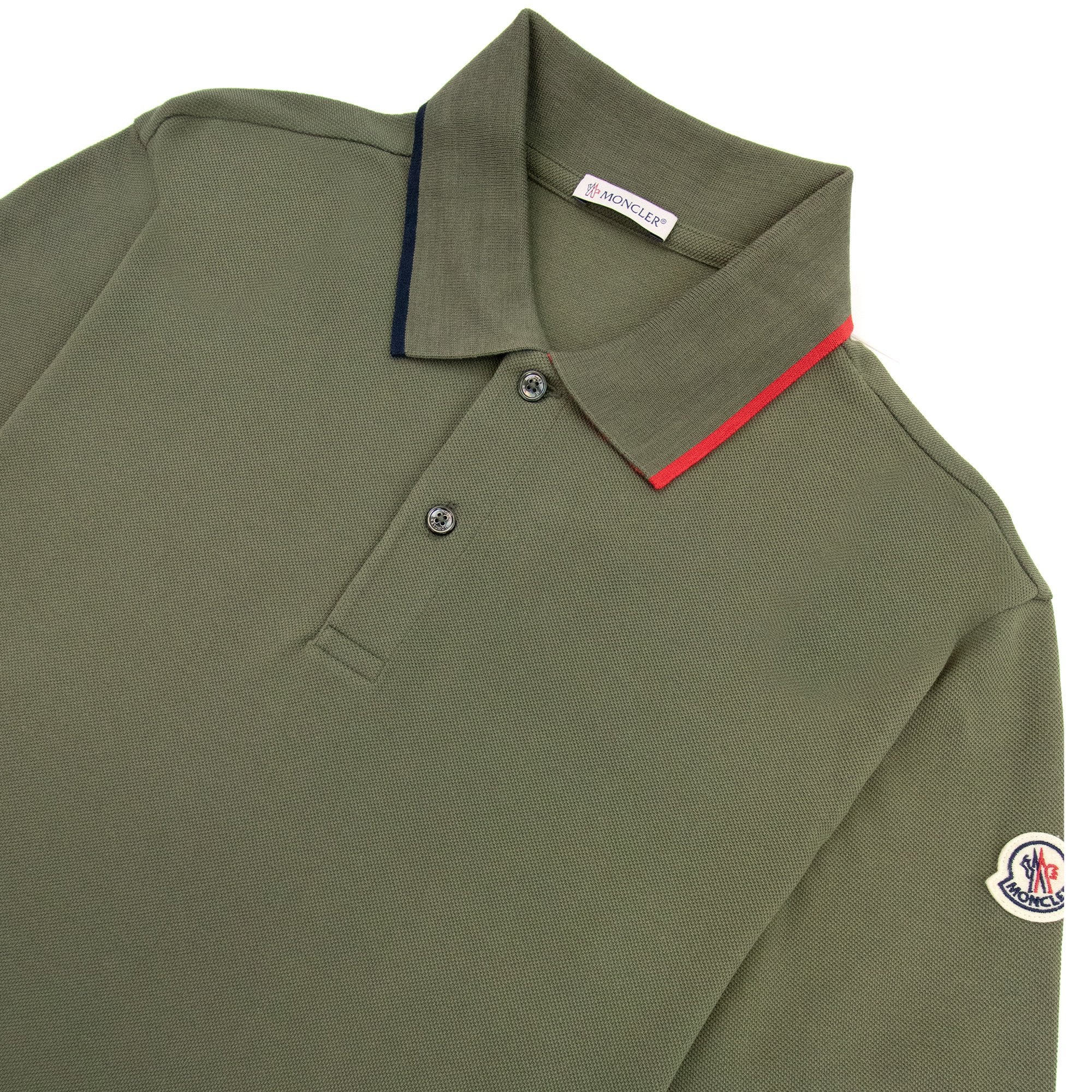 Moncler Tri-col Trim Polo Shirt Khaki
