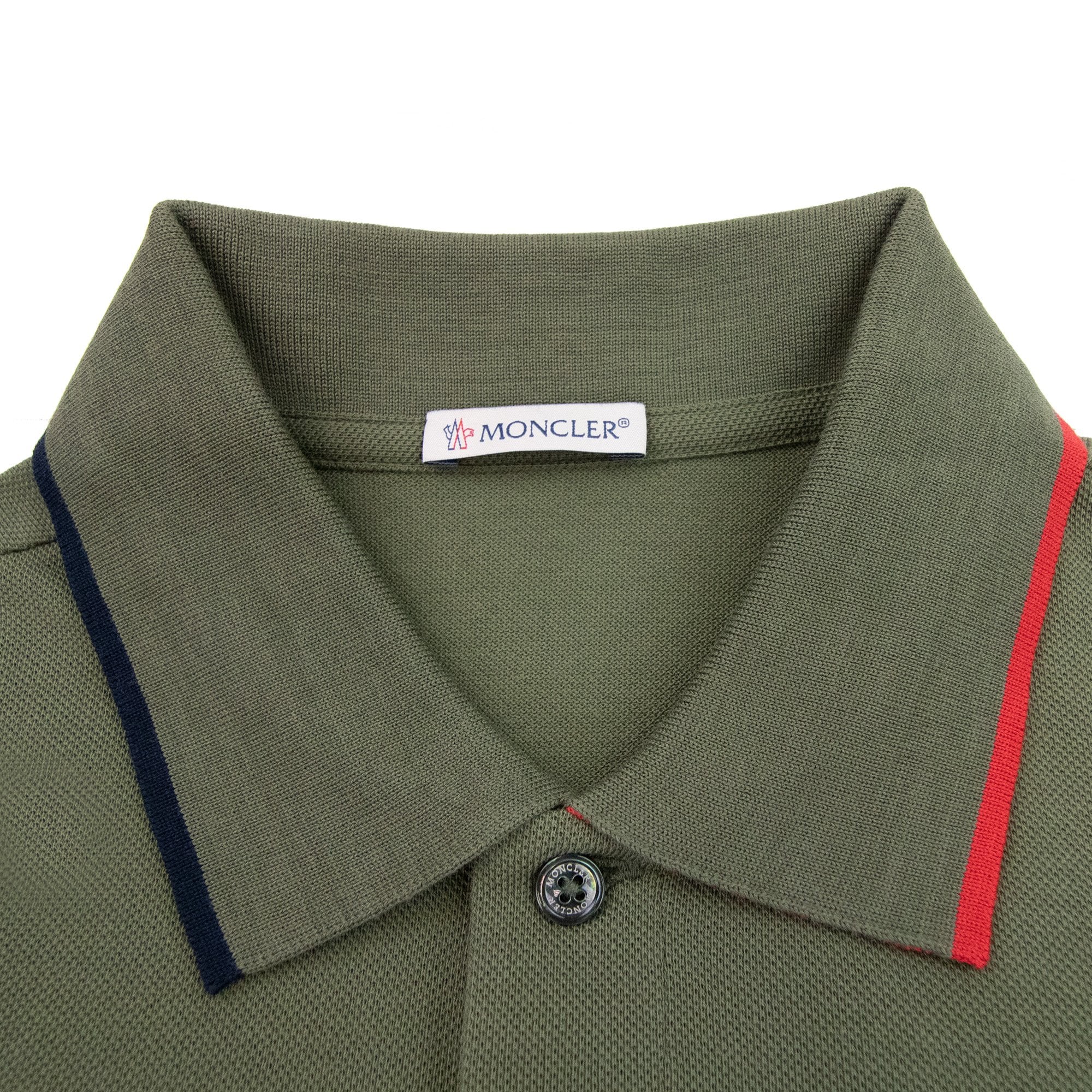 Moncler Tri-col Trim Polo Shirt Khaki