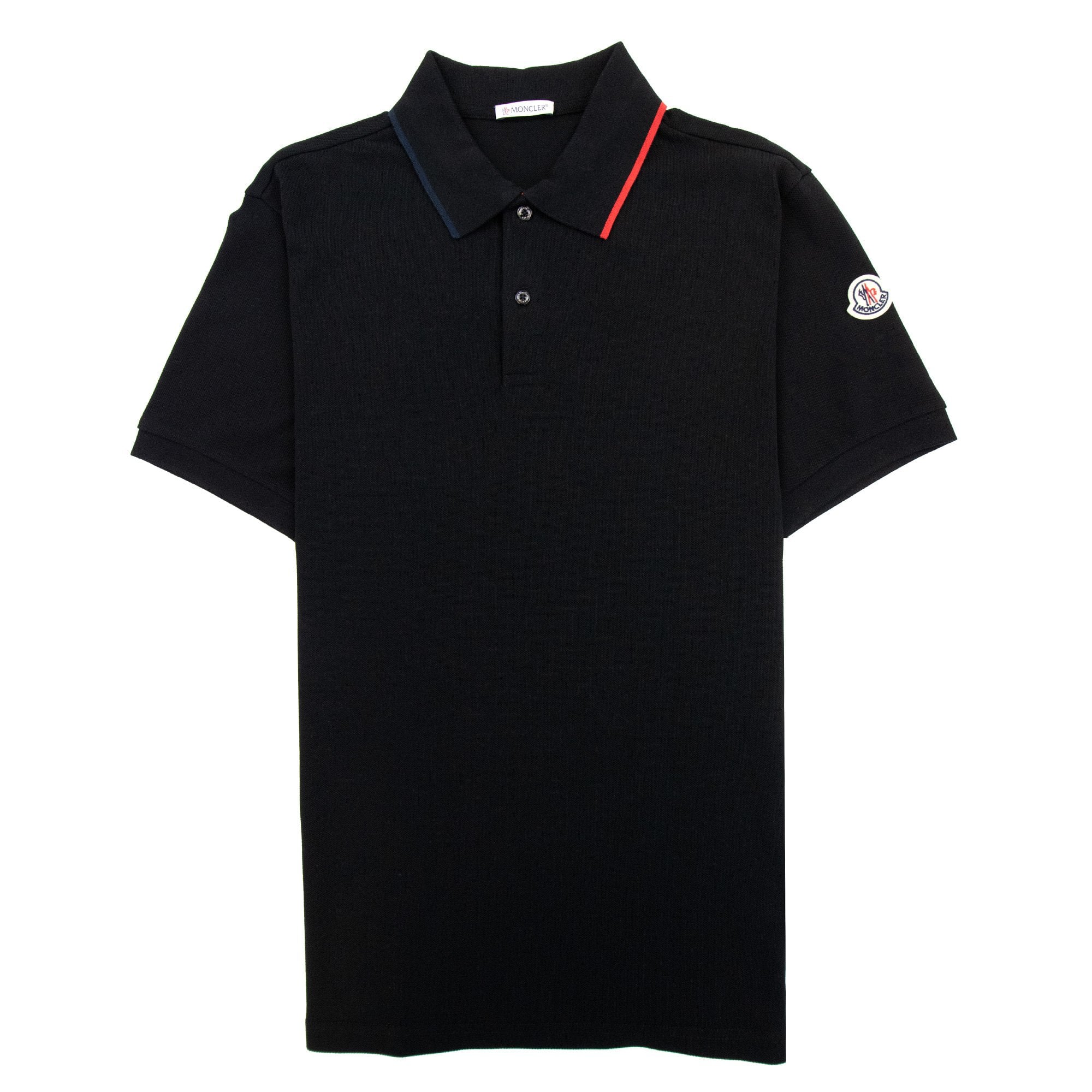Moncler Tri-col Trim Polo Shirt Black