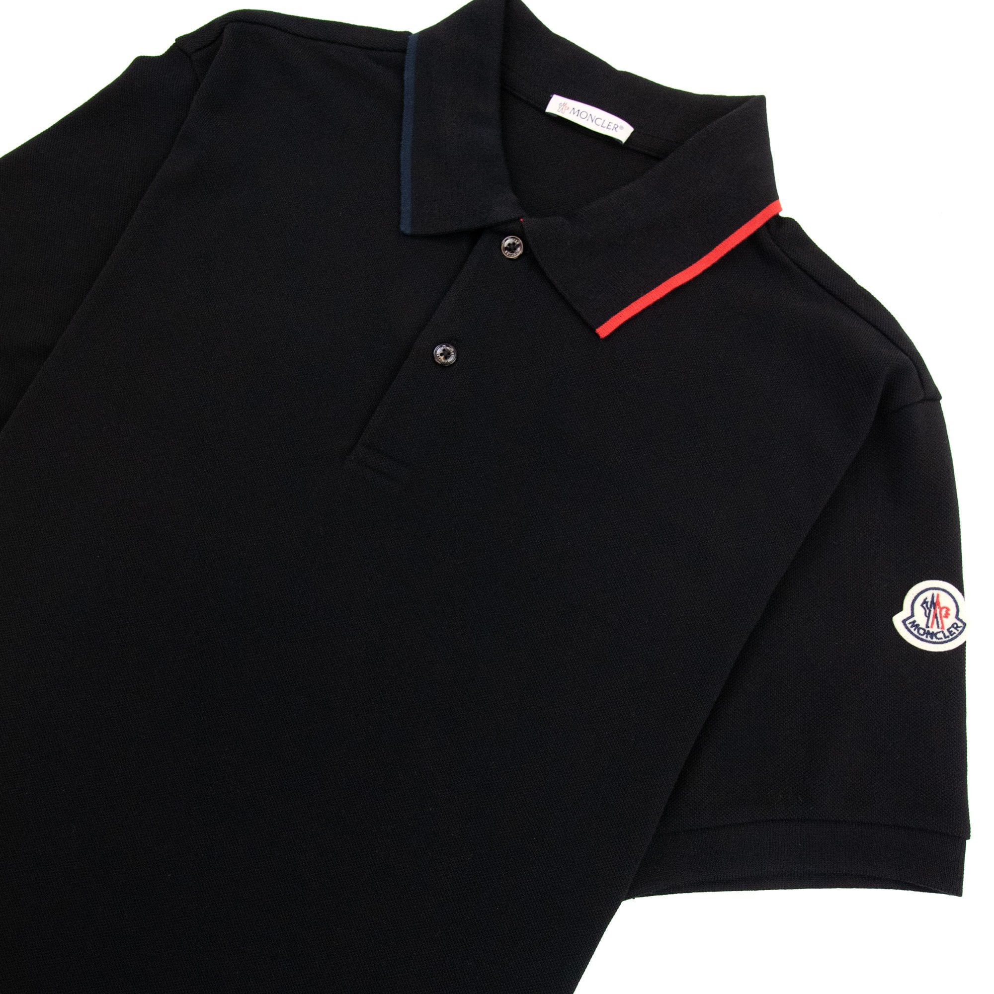 Moncler Tri-col Trim Polo Shirt Black