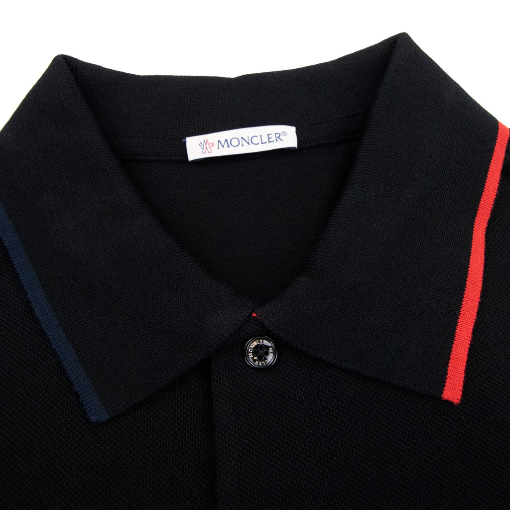 Moncler Tri-col Trim Polo Shirt Black