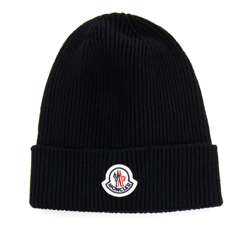 Moncler Wool Logo Beanie Black 999