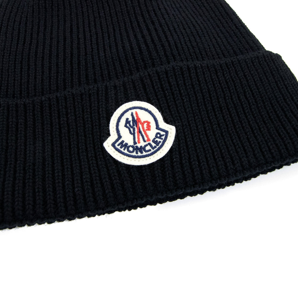 Moncler Wool Logo Beanie Black 999