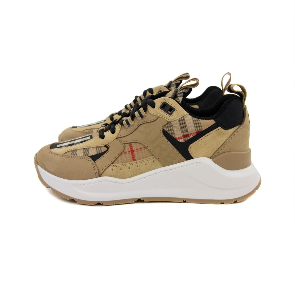 Burberry Sean Check Leather And Suede Sneakers Archive Beige