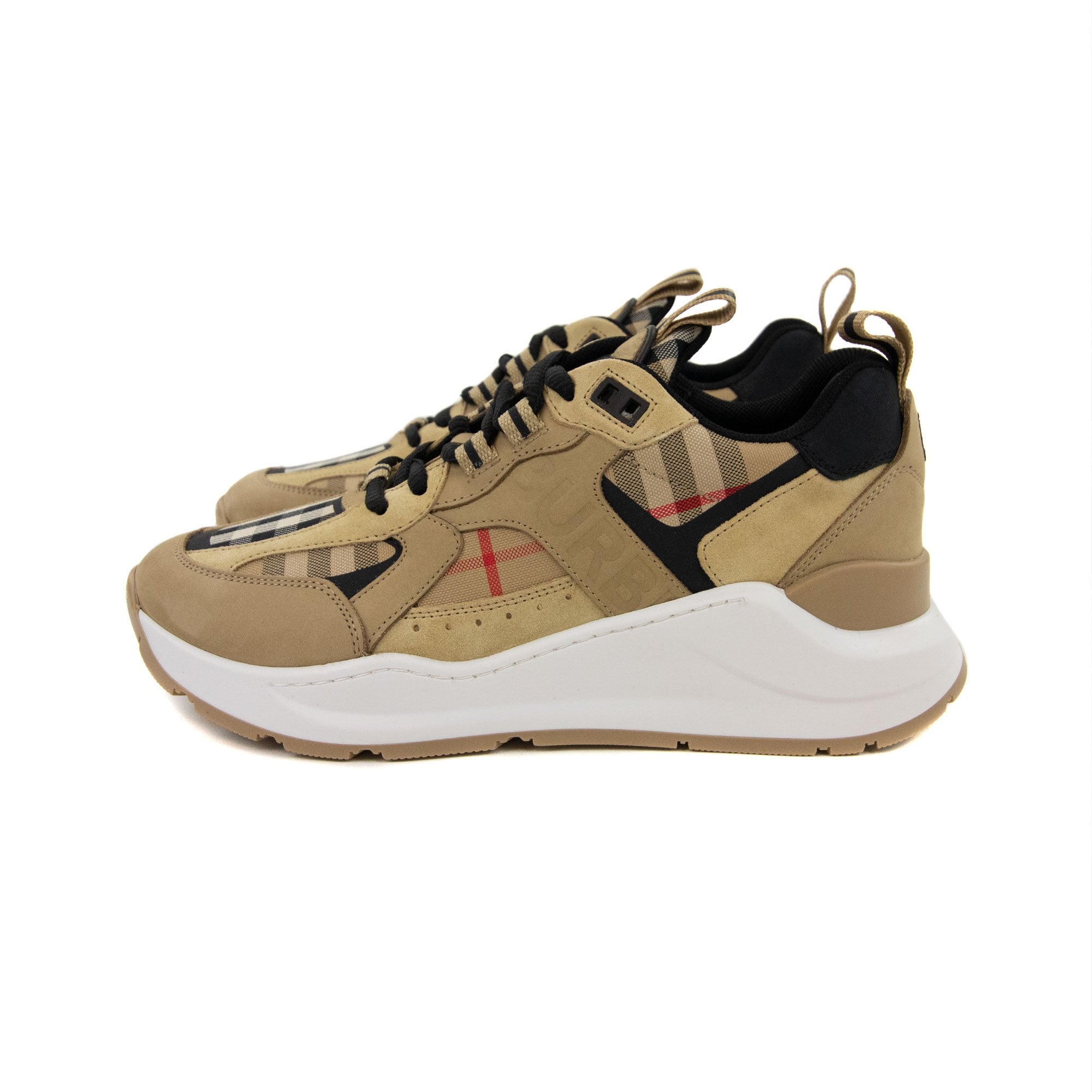 Burberry Sean Check Leather And Suede Sneakers Archive Beige