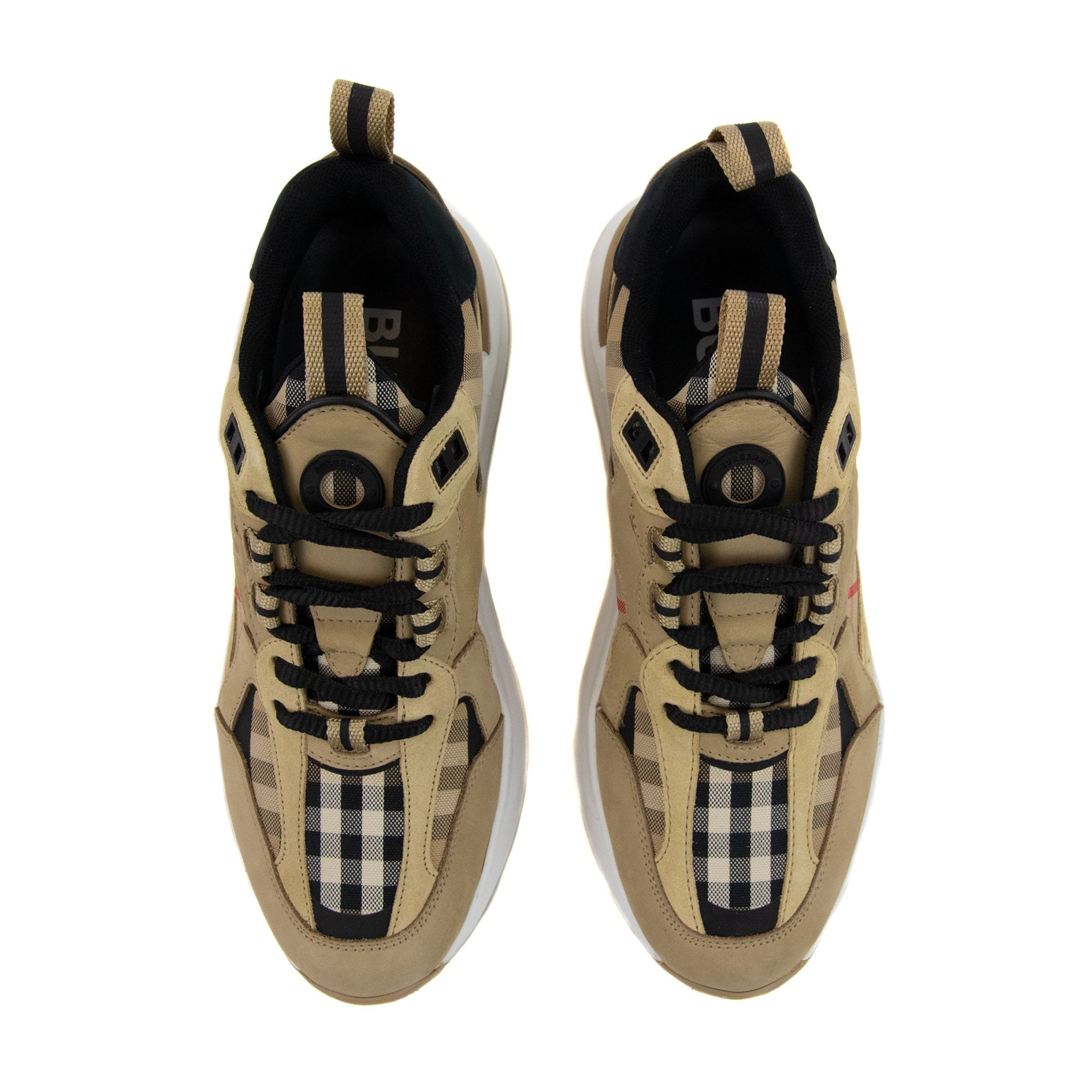 Burberry Sean Check Leather And Suede Sneakers Archive Beige