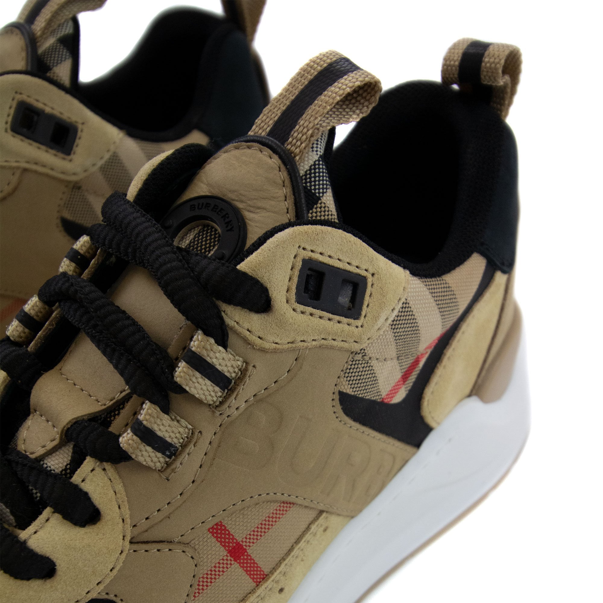 Burberry Sean Check Leather And Suede Sneakers Archive Beige