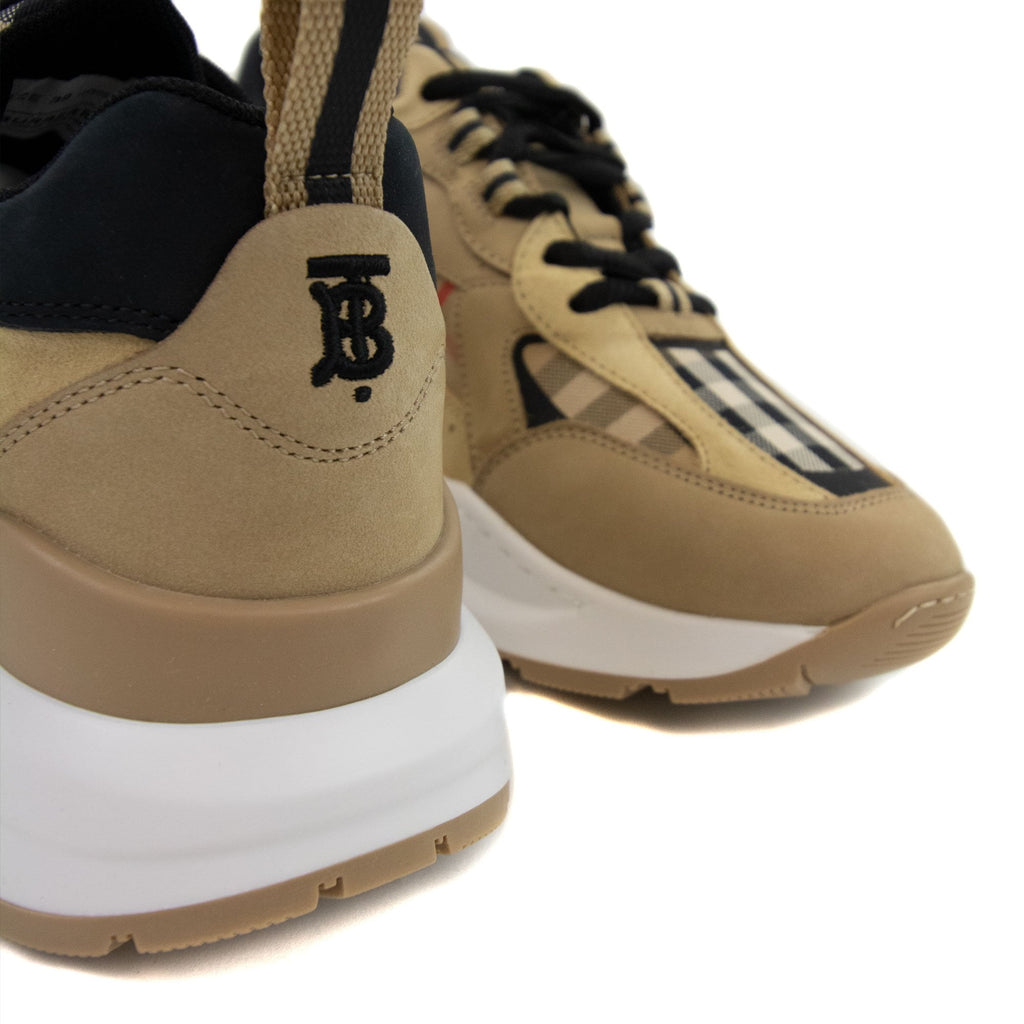 Burberry Sean Check Leather And Suede Sneakers Archive Beige