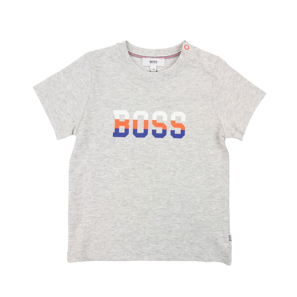 Hugo Boss Kids Contrast Logo Print T Shirt Grey