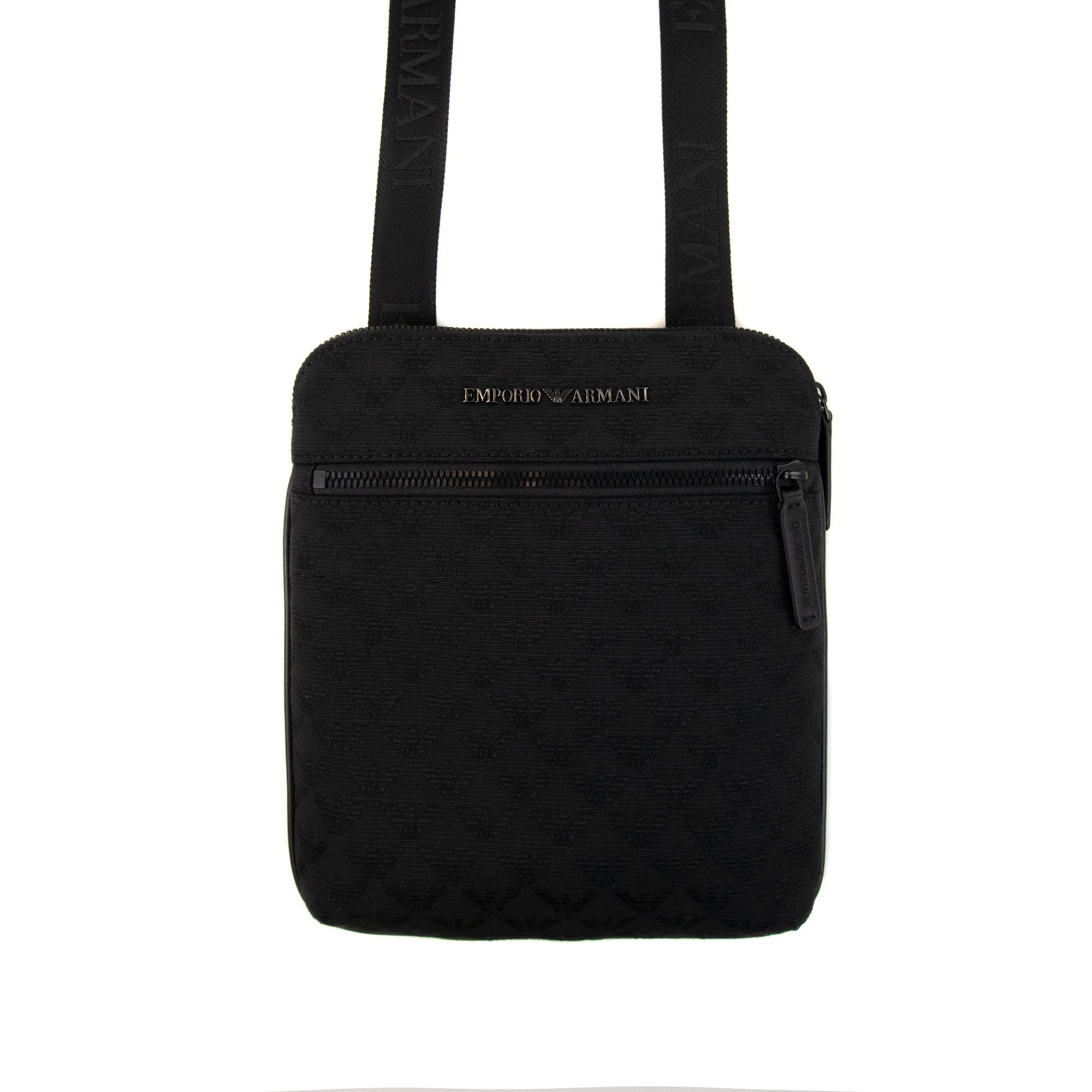 Emporio Armani Flat Woven Cross Body Bag Black
