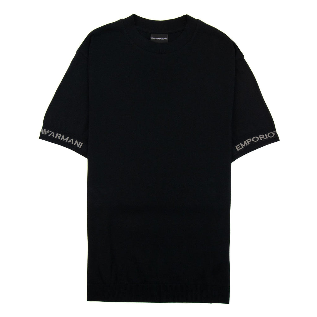 Emporio Armani Jacquard Logo Knit Trims T Shirt Black