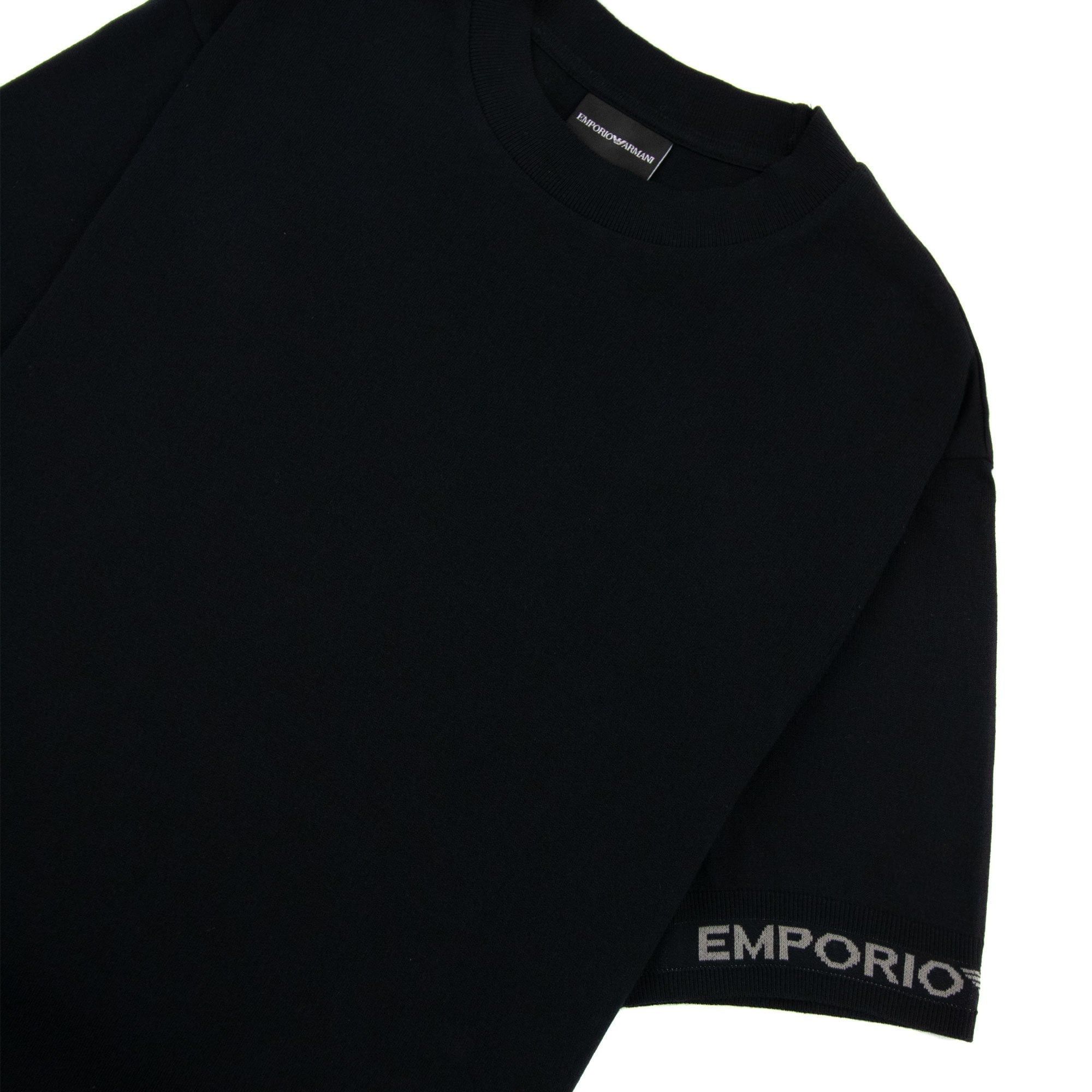 Emporio Armani Jacquard Logo Knit Trims T Shirt Black