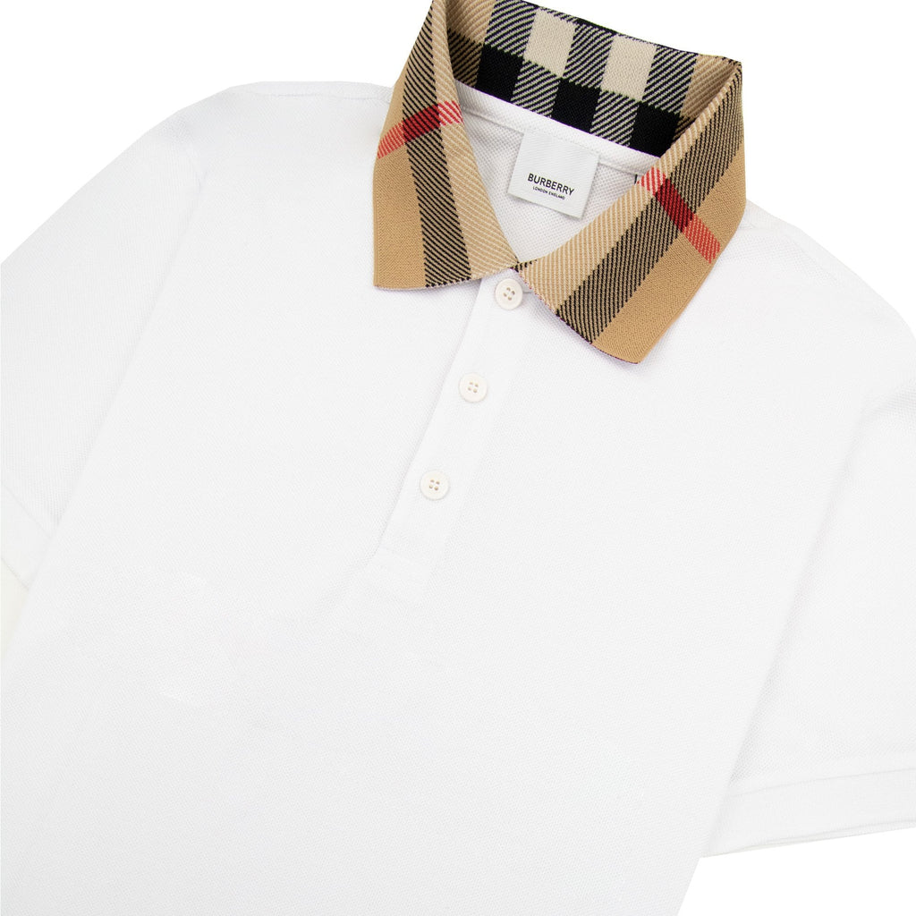 Burberry Check Collar Cotton Polo Shirt White