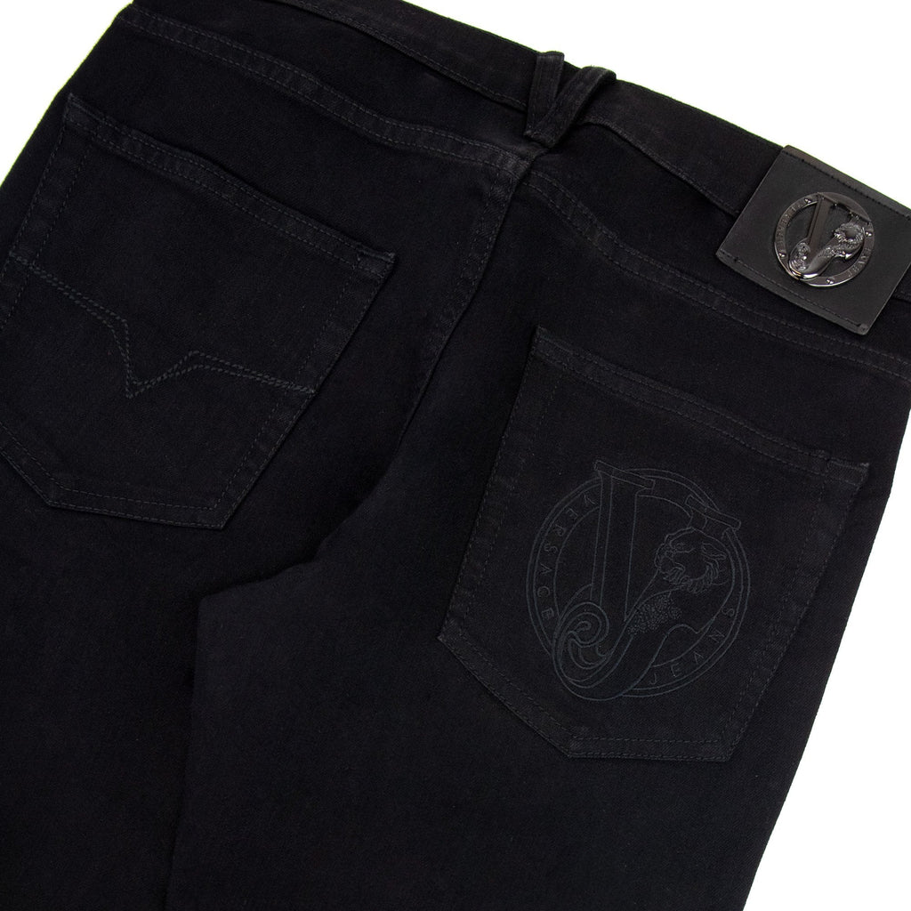Versace Jeans Slim Fit Round Logo Jean Black