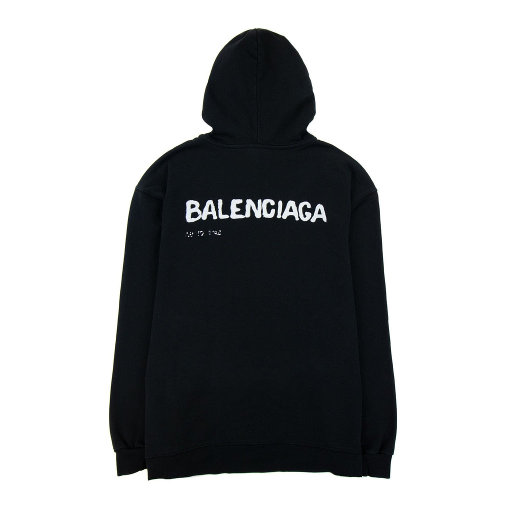 Balenciaga Hand Drawn Logo Hoodied Sweatshirt Black 1070
