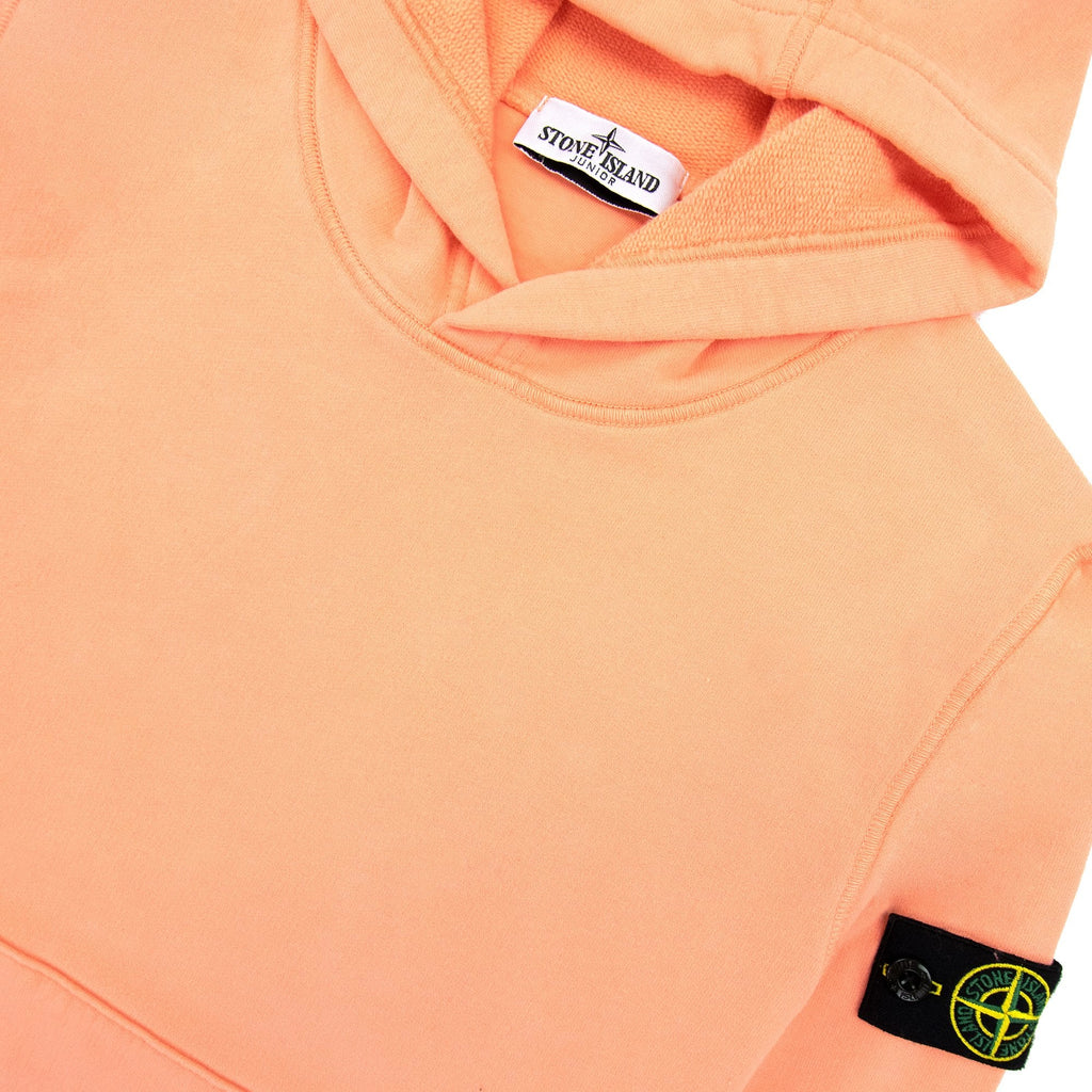Stone Island Junior Arm Badge Hooded Sweatshirt Salmon V0081