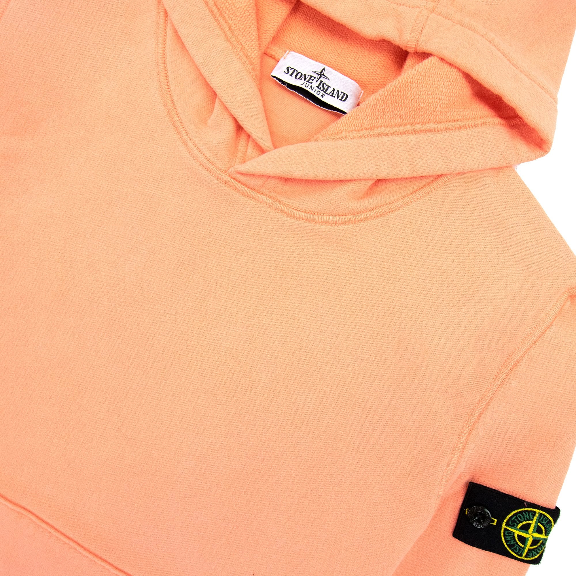 Stone Island Junior Arm Badge Hooded Sweatshirt Salmon V0081