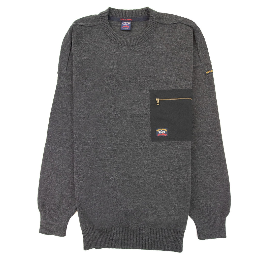 Paul And Shark Chest Zip Pocket Knitted Sweatshirt Dark Grey