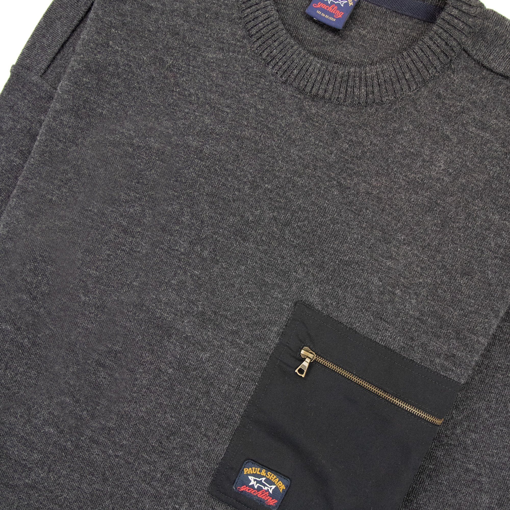Paul And Shark Chest Zip Pocket Knitted Sweatshirt Dark Grey