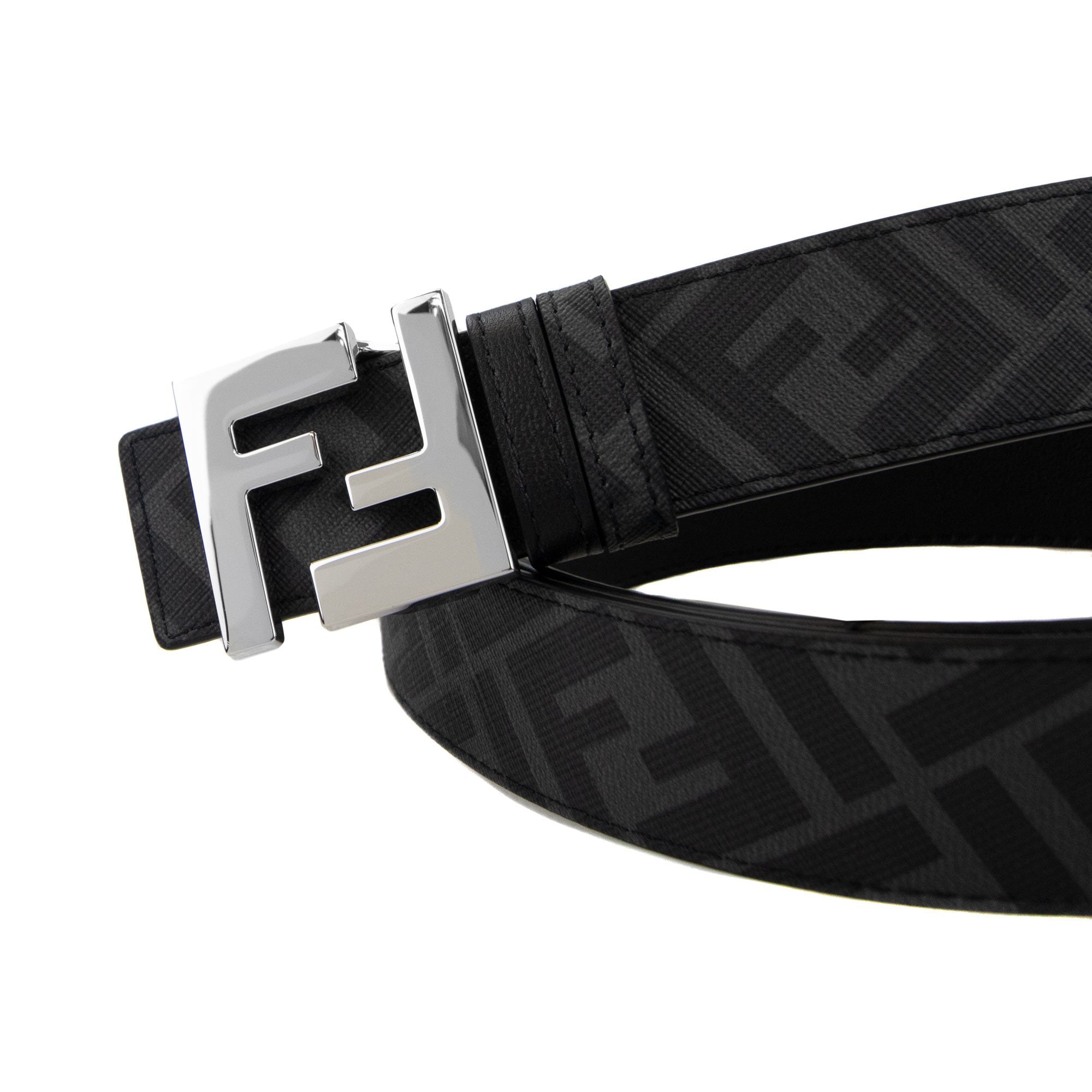 Fendi Ff Squared Reversible Belt Nero+palladio