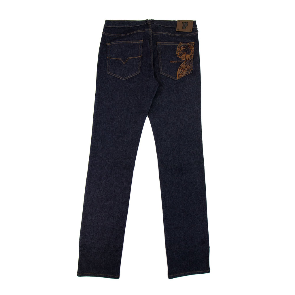 Versace Jeans Lion Embroidered Slim Fit Jeans Dark Denim