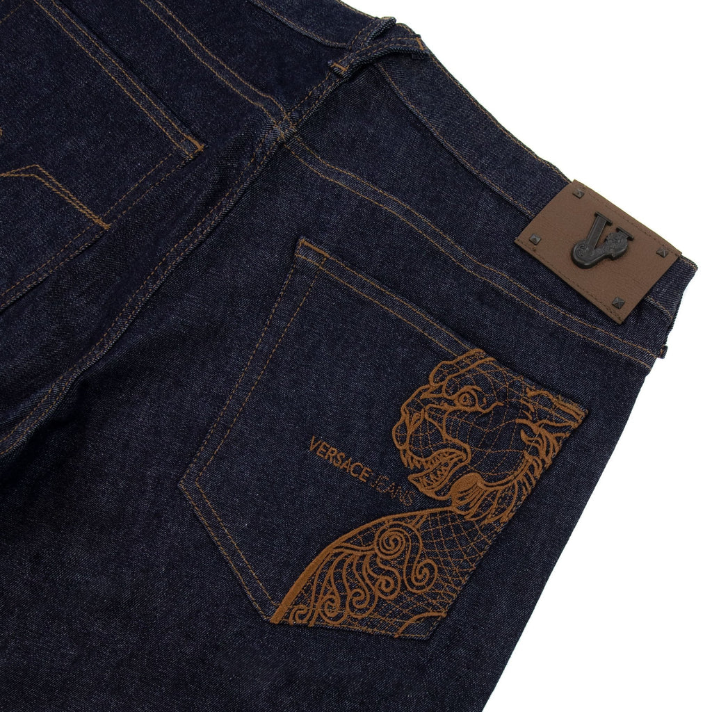 Versace Jeans Lion Embroidered Slim Fit Jeans Dark Denim