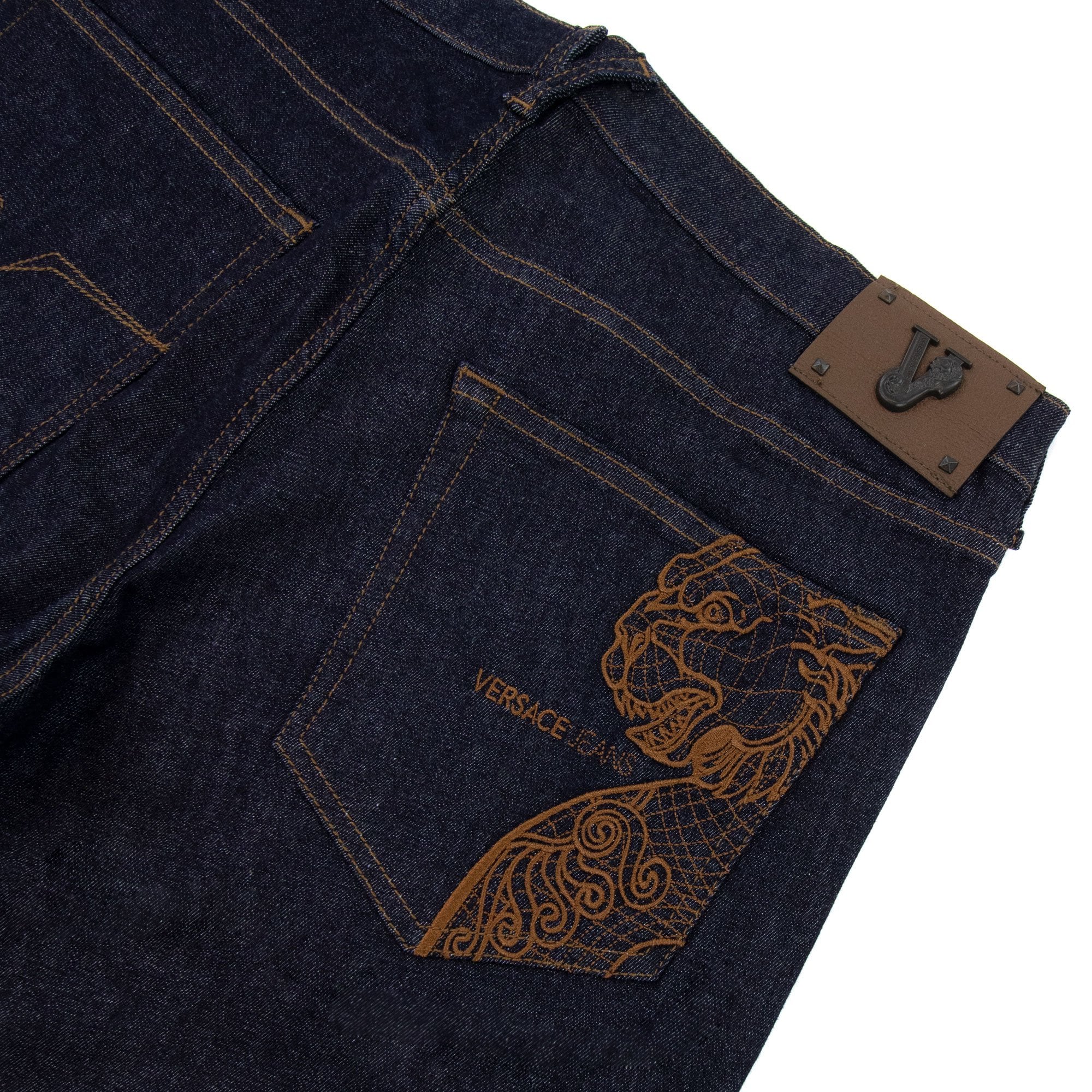 Versace Jeans Lion Embroidered Slim Fit Jeans Dark Denim