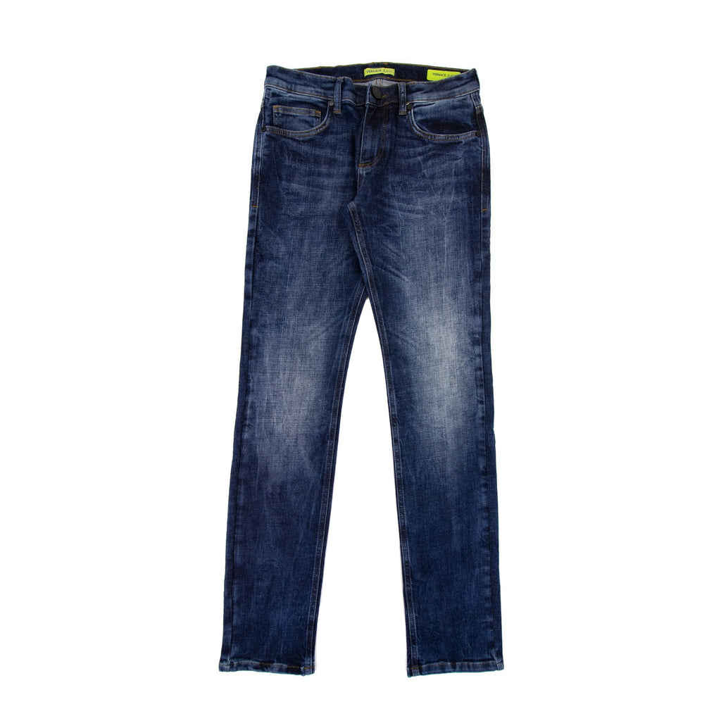 Versace Jeans Slim Fit Embroidered Pocket Logo Jeans Denim Blue