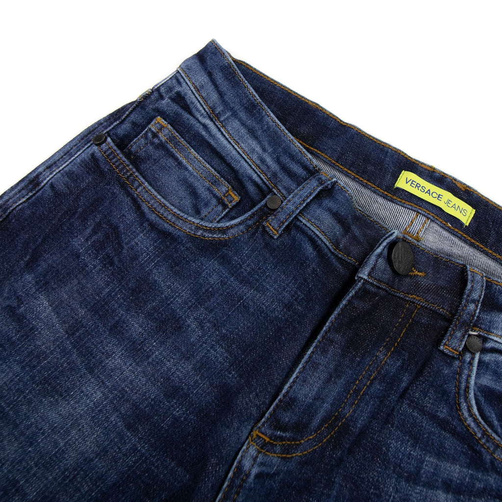 Versace Jeans Slim Fit Embroidered Pocket Logo Jeans Denim Blue