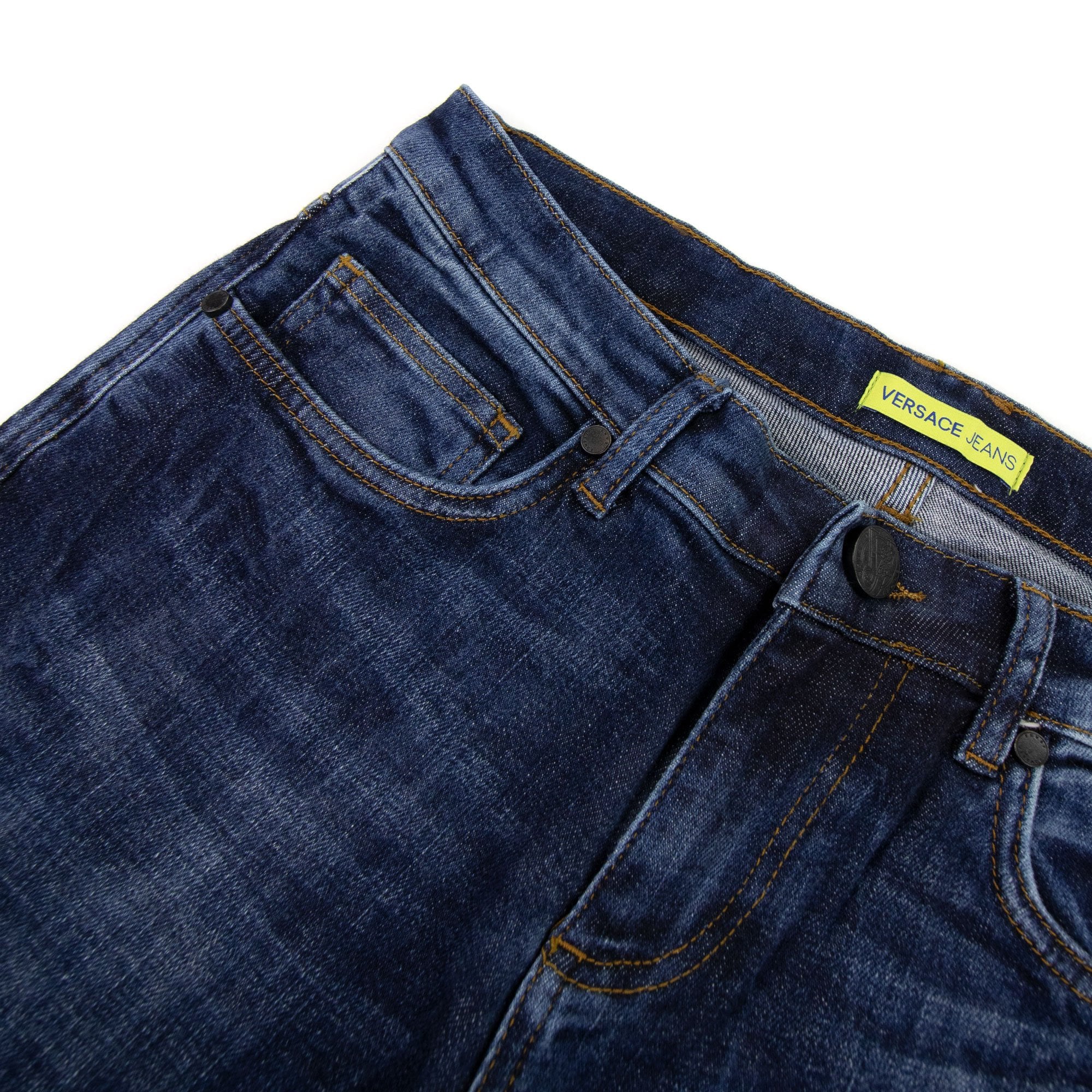 Versace Jeans Slim Fit Embroidered Pocket Logo Jeans Denim Blue